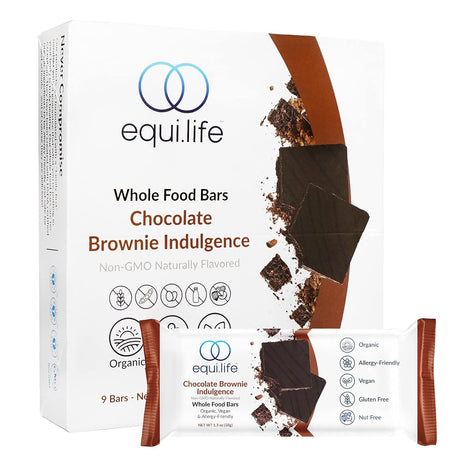 Equilife - Whole Food Bars, Paleo & Vegan Protein Bars, Organic Nutrition Bars, 6G of Protein, under 200 Calories, Rich Cocoa Flavor, Travel-Size, Gluten-Free, Soy-Free (Chocolate Brownie, 9 Count)