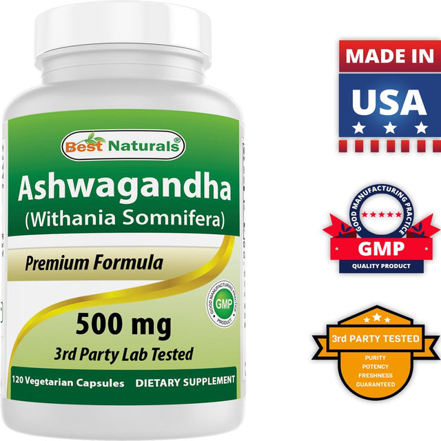 Best Naturals Ashwagandha 500 Mg 120 Vegetarian Capsules | Relaxing Stress and Mood | (Total 120 Capsules)