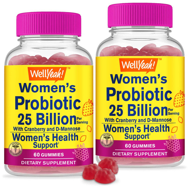 Wellyeah 25 Billion Probiotics for Women Cranberry and D-Mannose Gummies (2 Pack) - Vaginal and Gut Health, Digestive Support, and Feminine Health - Womens Probiotic with 12 Strains - 60 Gummies