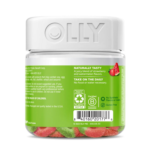 OLLY Fiber Gummy Rings, 5G Prebiotic Fiber, Digestive Support, FOS, Strawberry Watermelon, 50 Ct