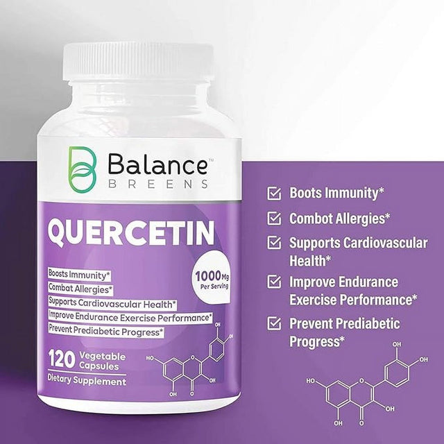 Balance Breens Quercetin 1000Mg Supplement - Supports Cardiovascular Health, Immune Response & Allergy Support - 120 Vegetable Non-Gmo Capsules