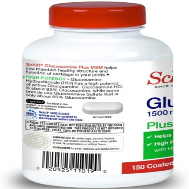 Schiff Glucosamine 1500Mg plus MSM and Hyaluronic Acid 150 Tablets - Joint Supplement (Pack of 3)