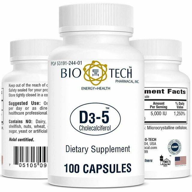 Biotech Pharmacal Vitamin D3-5 Cholecalciferol Dietary Supplement, 100Ct