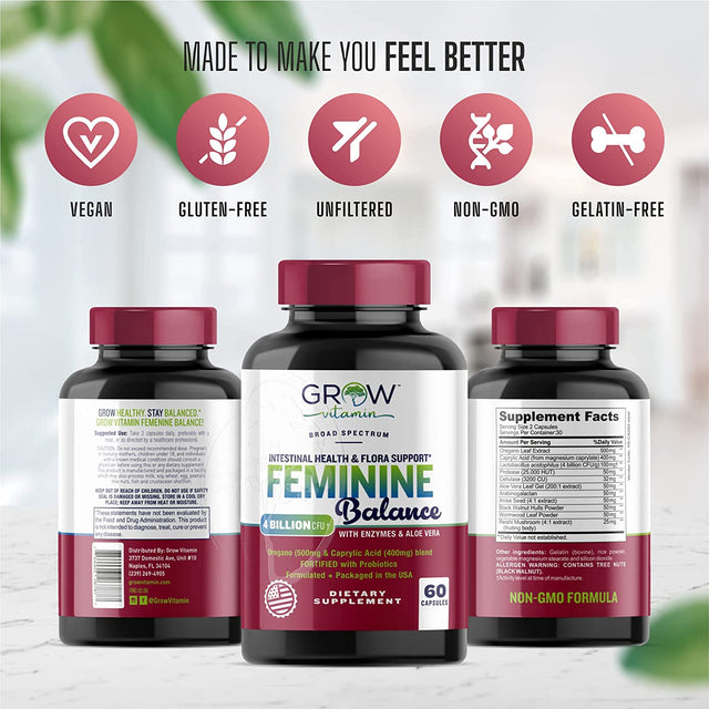 Feminine Balance Complex | Candida Support | Oregano & Caprylic Acid Blend | Vaginal Detox & Cleanse Probiotics | Supports Healthy Intestinal Flora & Immune Function