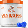 Pre-Workout Natural Energy Supplement - Caffeine-Free Nootropic Focus & Muscle Building Support, Blue Raspberry, Genius Pre by the Genius Brand