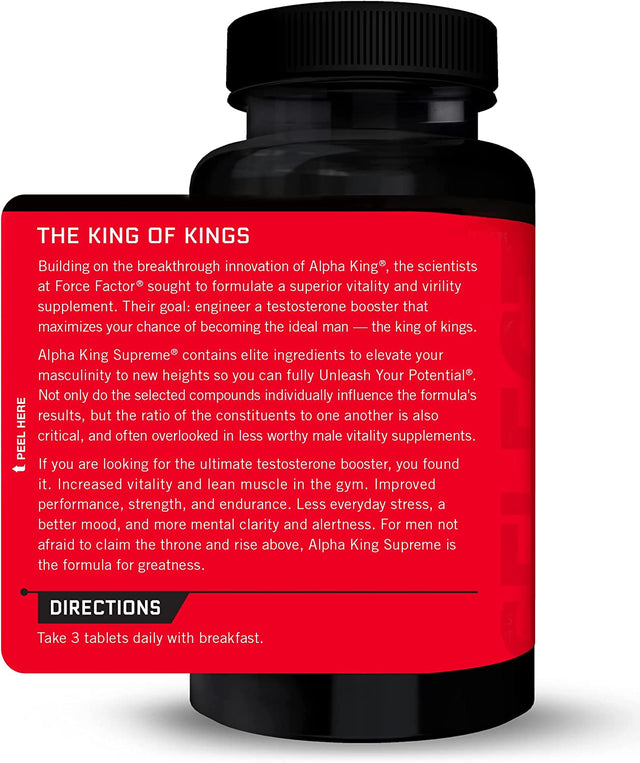 Force Factor Alpha King Supreme Testosterone Booster for Men with Fenugreek Seed and Ashwagandha to Increase Drive and Vitality, Boost Performance, and Build Muscle and Strength, 45 Tablets