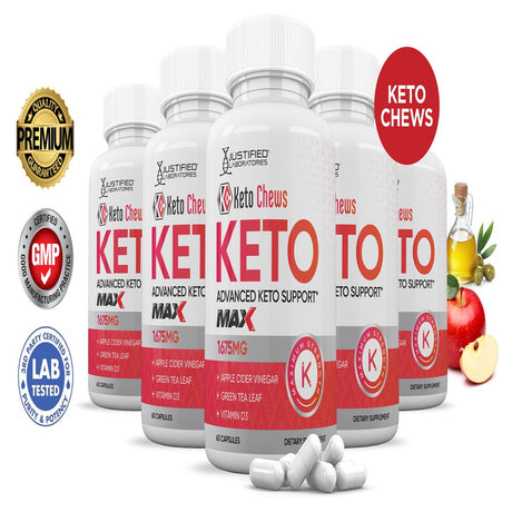 (5 Pack) Keto Chews Keto ACV MAX Pills 1675Mg Alternative to Gummies Dietary Supplement 300 Capsules