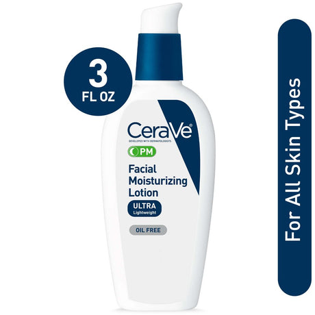 Cerave PM Moisturizing Face Lotion, Lightweight Oil-Free Night Cream for All Skin Types, 3 Fl Oz