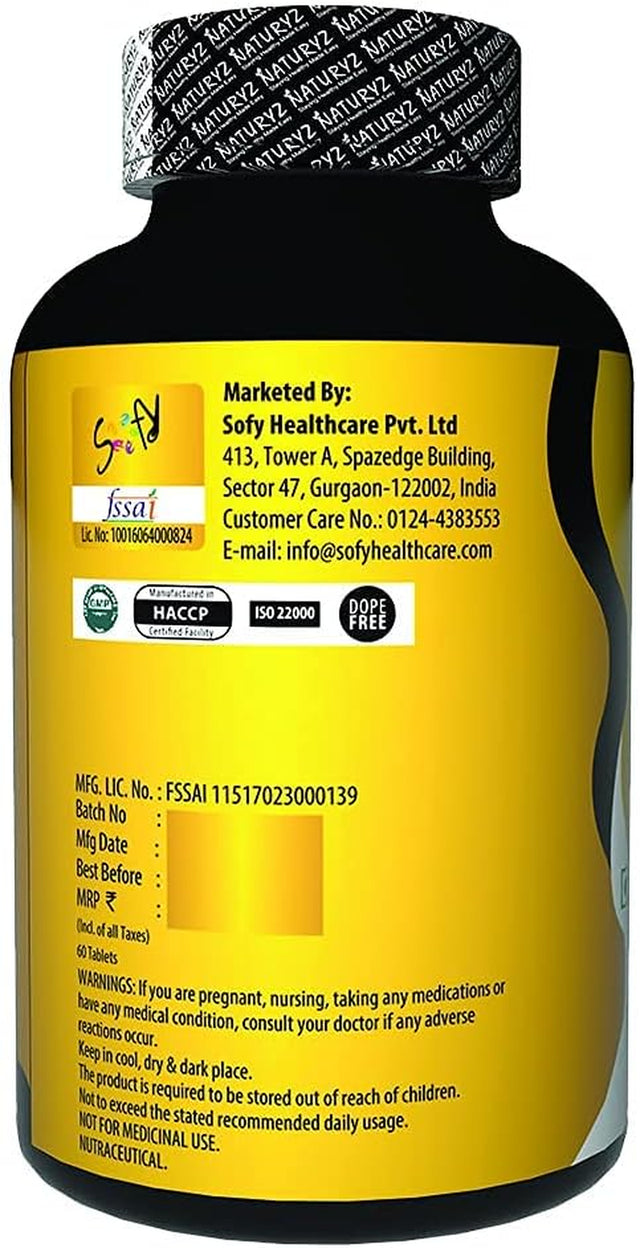 Naturyz Arginine Gold Pre-Workout Tablets with 1500Mg L- Arginine, 400Mg Citrulline, Beetroot Powder & Fenugreek Extract per Serving - 60 Tablets