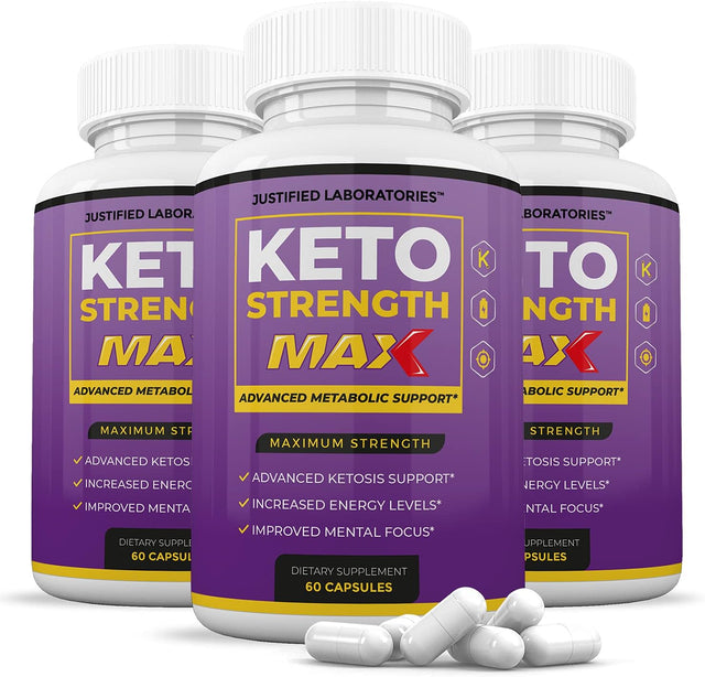 (3 Pack) Keto Strength Max 1200MG Pills Includes Apple Cider Vinegar Gobhb Strong Exogenous Ketones Advanced Ketogenic Supplement Ketosis Support for Men Women 180 Capsules