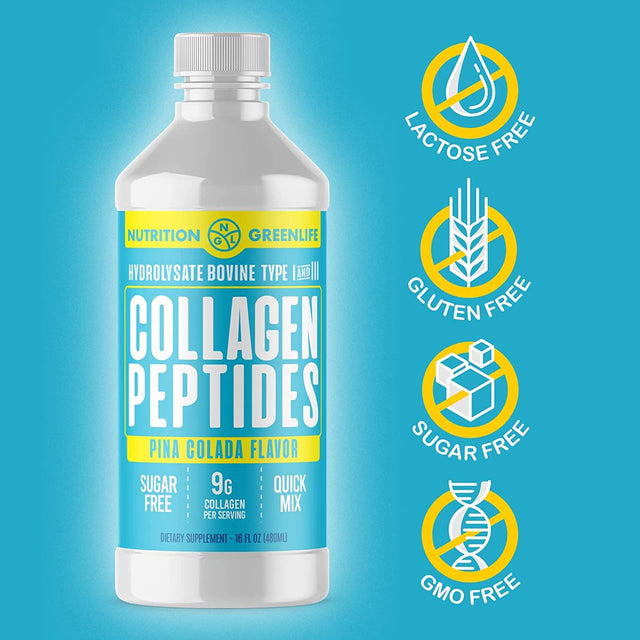 Collagen Peptides Hydrolyzed Liquid Concentrate 9000Mg Hair, Skin, Nail Health Supplement Sugar Free Vitamin C 16 Oz