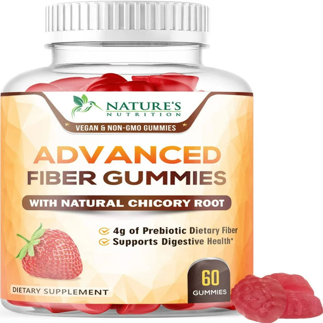 Nature'S Fiber Gummies 4G, Daily Prebiotic Gummy Fiber Supplement, Digestive Health Support - Supports Regularity & Digestion for Adults, Plant Based Soluble Fiber, Non-Gmo - 60 Gummies