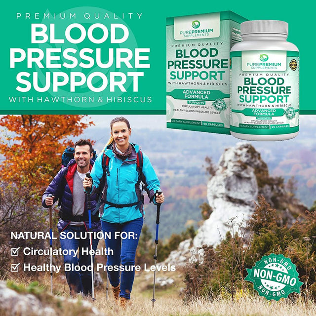 Blood Pressure Support by Purepremium Supplements - Advanced Formula - Circulatory Health Support - Non-Gmo, 90 Capsules