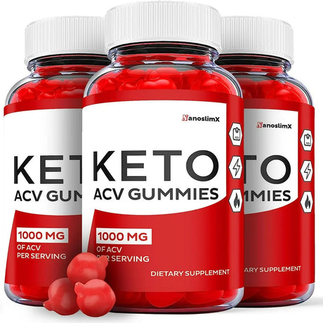 (3 Pack) Nano Slim X Keto ACV Gummies - Supplement for Weight Loss - Energy & Focus Boosting Dietary Supplements for Weight Management & Metabolism - Fat Burn - 180 Gummies