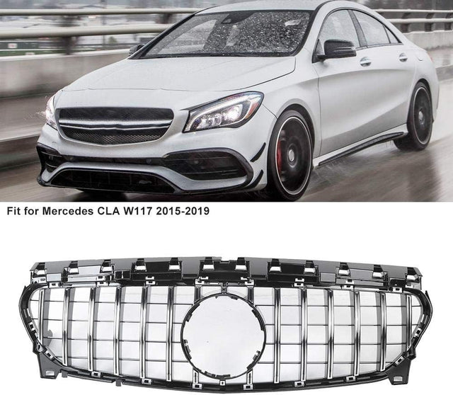 KIMISS Gt-Style Front Grill Silver ABS Fit for CLA W117 2015-2019