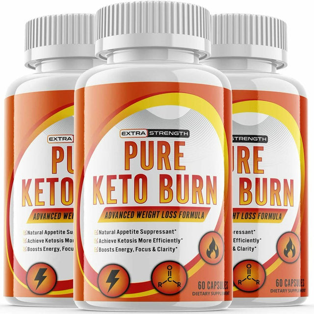 (3 Pack) Pure Keto Burn - Supplement for Weight Loss - Energy & Focus Boosting Dietary Supplements for Weight Management & Metabolism - Advanced Fat Burn Raspberry Ketones Pills - 180 Capsules