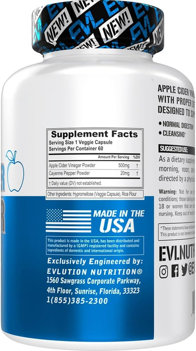 Evlution Cleansemode Apple Cider Vinegar Capsules Nutrition Vegan ACV Pills for Detox and Cleanse with Cayenne Pepper for Digestive Weight Management and Metabolism Support - 60 Servings