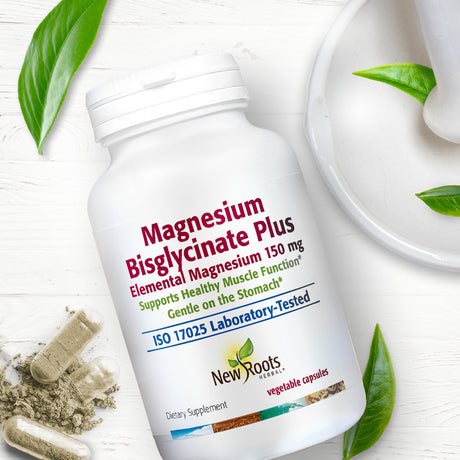 New Roots Herbal - Magnesium Bisglycinate Plus, 120 Capsules - 150 Mg Elemental Magnesium per Capsule Supports Healthy Muscle Function · Gentle on the Stomach