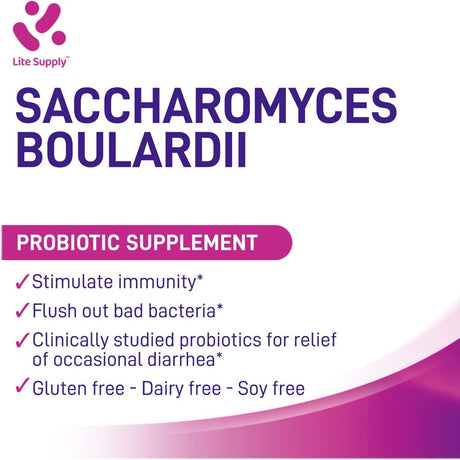 Lite Supply Saccharomyces Boulardii, 5 Billion Viable Organisms, 30 Vegetable Capsules, Daily Probiotic Supplement for Women and Men, Support Digestive and Immune Health