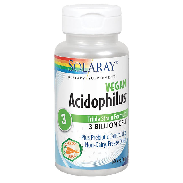 Solaray Acidophilus 3 Strain Probiotic & Prebiotic Carrot Juice | 3 Billion CFU, Vegan & Freeze Dried | 60 Vegcaps