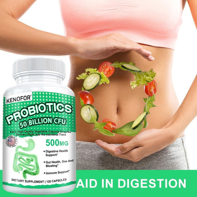 KENOFOR Probiotic 50 Billion for Women and Men, with Lactobacillus Acidophilus, for Digestive, Colon and Immune Support, Daily Gas Relief, Dairy-Free