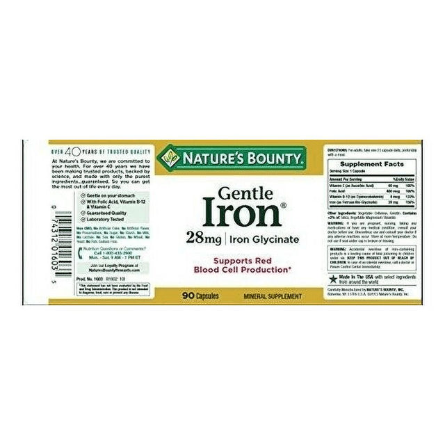 Nature'S Bounty Gentle Iron Iron Glycinate 28 Mg Caps, 90 Ct