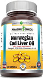 Amazing Omega Norwegian Cod Liver Oil 1250 Mg 120 Softgels Supplement (Fresh Orange Flavor)