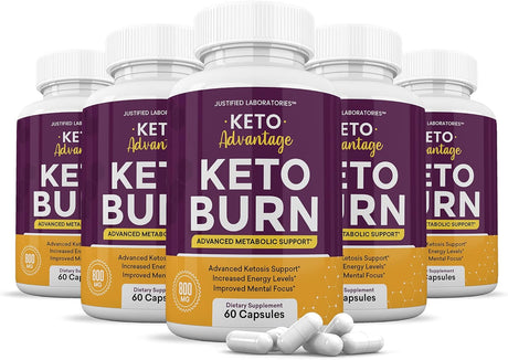 (5 Pack) Keto Advantage Keto Burn Pills Includes Apple Cider Vinegar Gobhb Exogenous Ketones Advanced Ketogenic Supplement Ketosis Support for Men Women 300 Capsules