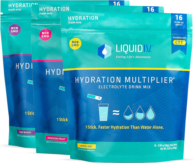 Liquid I.V. Hydration Multiplier - Hydration Hero Bundle - Passion Fruit, Lemon Lime, & Acai Berry - Hydration Powder Packets | Electrolyte Drink Mix | Easy Open Single-Serving Stick | Non-Gmo