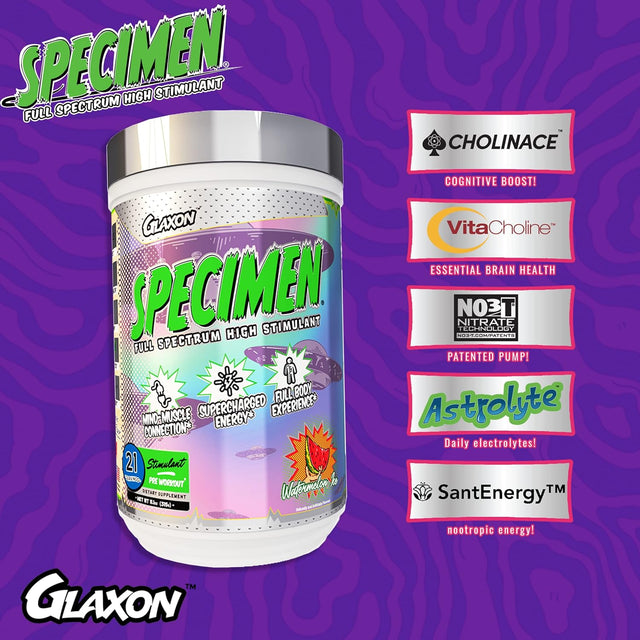 Glaxon Specimen High Stimulant Pre Workout Powder, Preworkout with 300Mg Caffeine and 3200Mg Beta Alanine per Serving for Workout-Dominating Energy, Focus, and Pump (Dark Cherry)