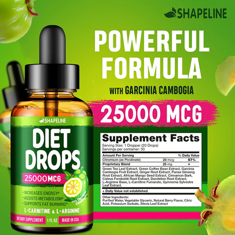 Weight Loss Drops - Appetite Suppressant for Women & Men - Made in the USA - Natural Metabolism Booster - Fast Weight Loss - Diet Drops with Garcinia Cambogia, L-Arginine & L-Glutamine 1 Fl Oz