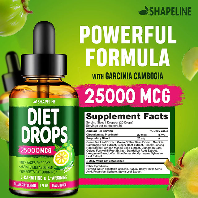 Weight Loss Drops - Appetite Suppressant for Women & Men - Made in the USA - Natural Metabolism Booster - Fast Weight Loss - Diet Drops with Garcinia Cambogia, L-Arginine & L-Glutamine 1 Fl Oz