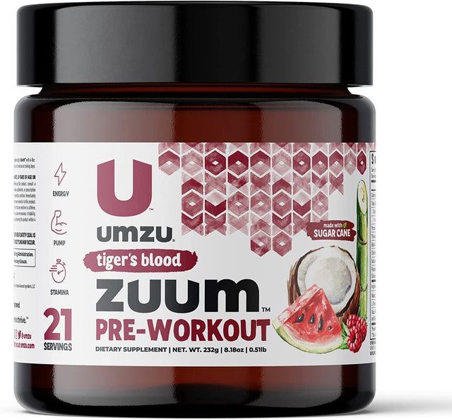 UMZU ZUUM Pre-Workout (Tiger'S Blood Flavor) - Support Energy, Pump & Stamina, Filler & Additives Free, Natural Caffeine and L-Theanine, Powder Form - 1 Scoop per Serving (21 Servings)