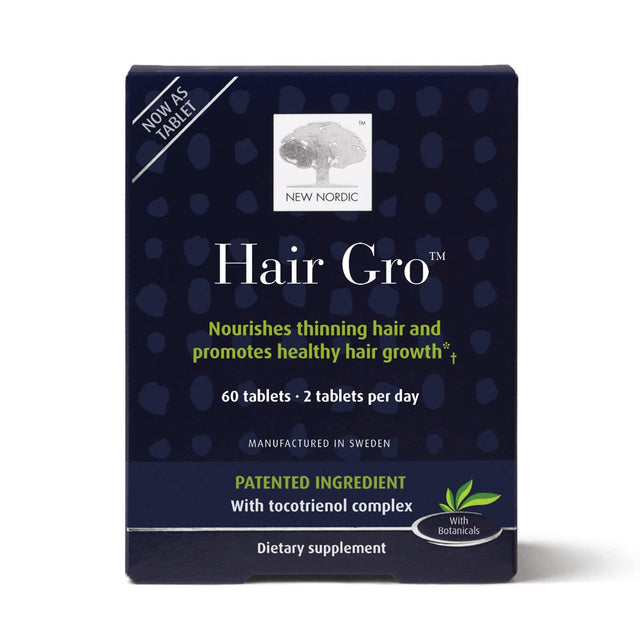 New Nordic Hair GRO | Hair Growth Supplement Tablets | Biotin & Palm Fruit Extract for Natural Regrowth | Swedish Made | 60 Count (Pack of 1)