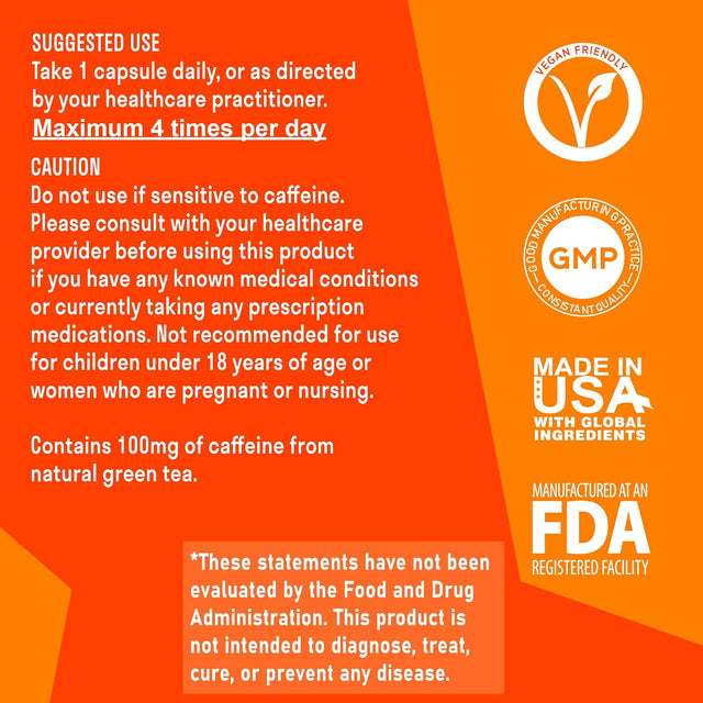 Caffeine L-Theanine Focus Supplement | Caffeine (100 Mg) + L-Theanine (200 Mg) + B Vitamins | Energy Focus Cognition | USA Made at FDA Registered Facility | Vegan Capsules | 120 Servings