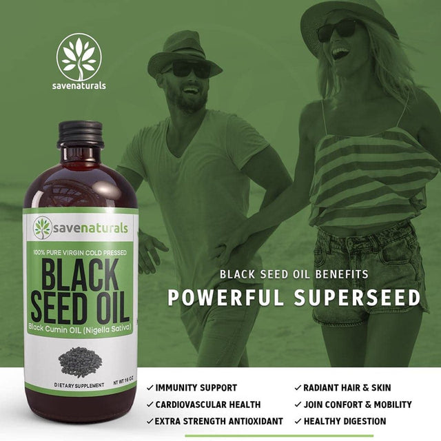 16 Oz Black Seed Oil 100% Pure Cold Pressed Natural Cumin Nigella Sativa Non-Gmo GLASS Bottles Immune Support by Savenaturals