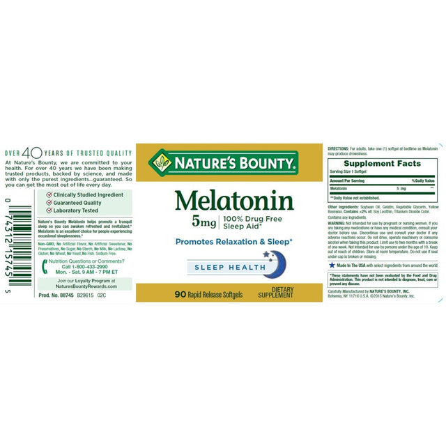 Nature'S Bounty 5Mg Melatonin Treat Relaxation & Sleep Aid, 90Ct, 6-Pack