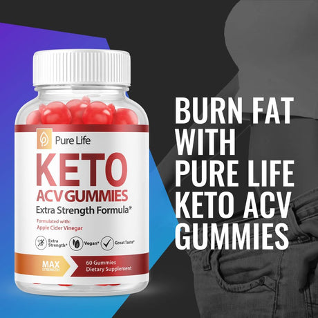 (3 Pack) Pure Life Keto ACV Gummies - Supplement for Weight Loss - Energy & Focus Boosting Dietary Supplements for Weight Management & Metabolism - Fat Burn - 180 Gummies