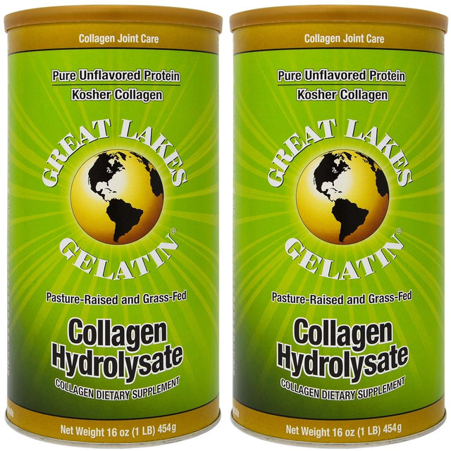 Great Lakes Gelatin, Pasture-Raised Grass-Fed, Collagen Hydrolysate, Collagen Peptides, Non GMO, 16 Oz, 2-Pack