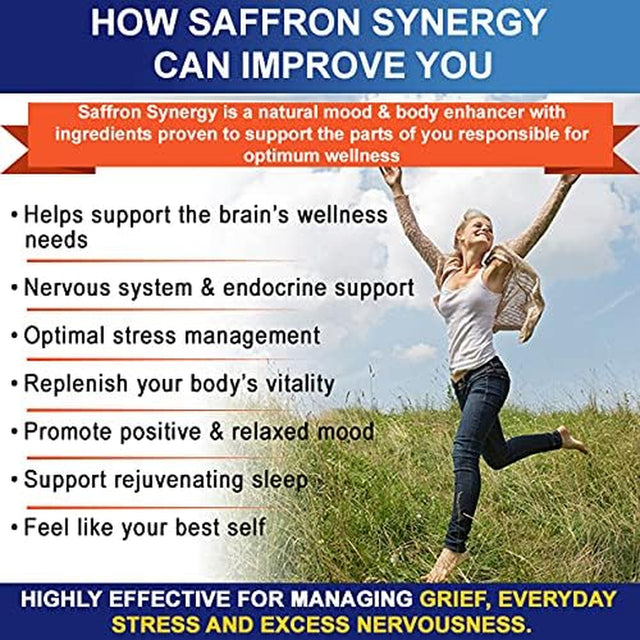 Saffron Synergy Extract 90Mg Rhodiola Extract 500Mg Best Saffron Supplement, Best Saffron Extract 4:1, Saffron Capsules, Saffron Pills, Complete Mind-Body Support with Rhodiola and Adaptogen Herbs