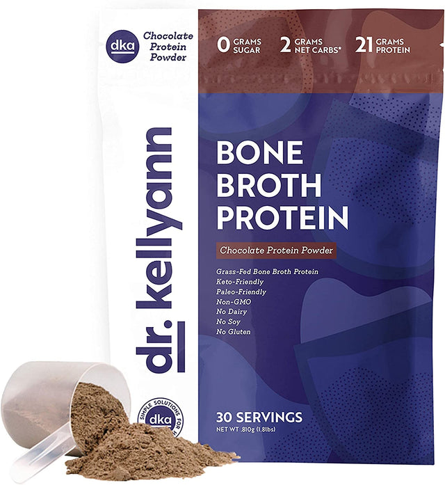 Dr. Kellyann Keto Bone Broth Protein Powder Chocolate - Protein 21G, 2G Net Carbs - Grass Fed Hydrolyzed Collagen - Sugar, Gluten and Dairy Free, Paleo, Keto Protein Shakes (30 Servings)