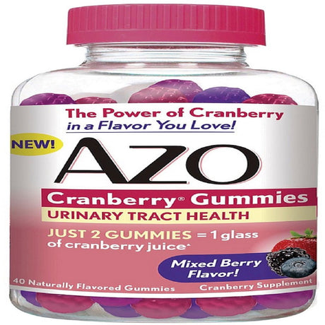 AZO Cranberry Gummies Urinary Tract Health, Mixed Berry, 40 Ea (Pack of 2)