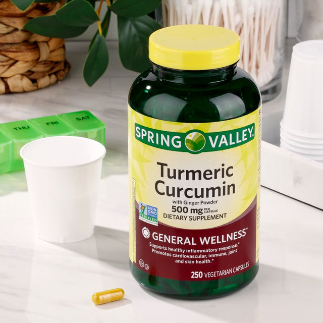 Spring Valley Turmeric Curcumin with Ginger Powder General Wellness Dietary Supplement Vegetarian Capsules, 500 Mg, 250 Count