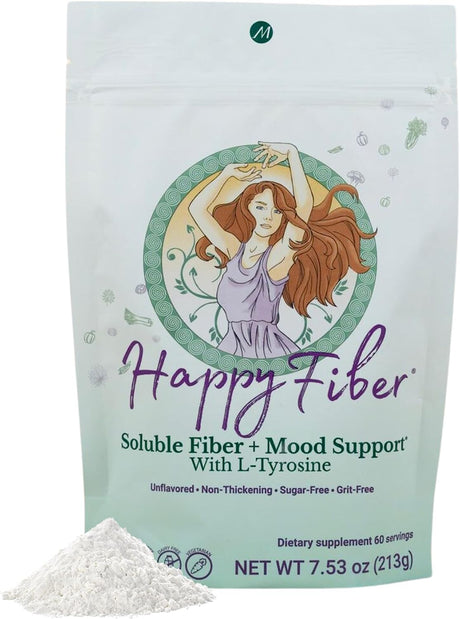 MENOLABS Happy Fiber Doctor-Formulated Triple Fiber Supplement for Women with L-Tyrosine - Menofit Probiotic Enhancer, Metabolism Support - Digestion & Mood Balance (7.5 Oz Bag)