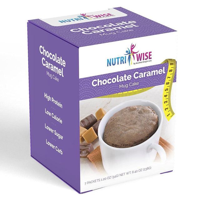 Nutriwise - Diet Mug Cake | Chocolate Caramel | 7/Box (14 Servings - 2 Pack Value) | High Protein, Gluten Free, Low Fat, Low Calorie, Low Sugar, High Carb, Hunger Control