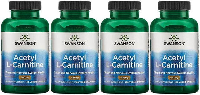 Swanson Acetyl-L-Carnitine - Amino Acid Supplement Promoting Cognitive Health & Muscle Support - Natural Formula May Promote Nervous System Health - (100 Veggie Capsules) 4 Pack