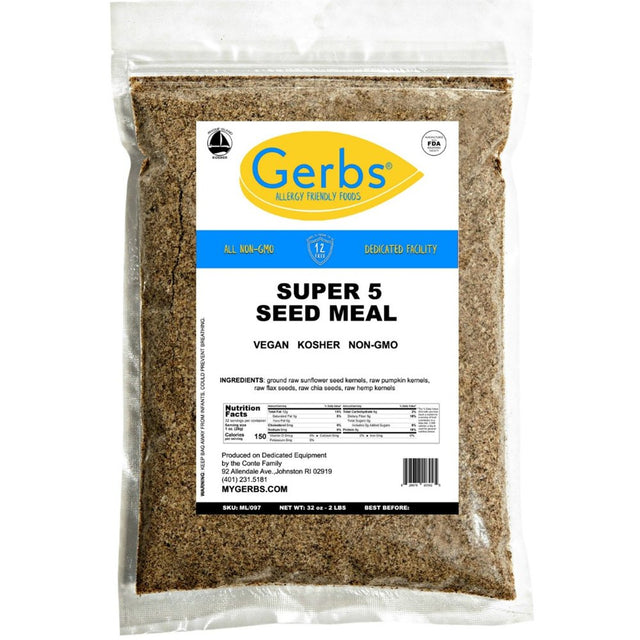 Ground Raw Pumpkin, Sunflower, Chia, Flax, Hemp Seed Meal by Gerbs - 2 LBS - Top 14 Food Allergen Free & NON GMO