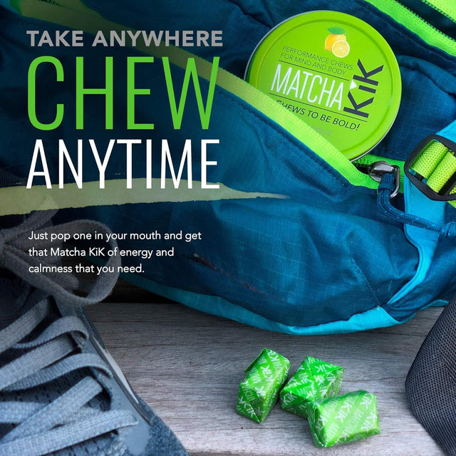 Matcha Kik Energy Chews - for Energy, Mental Focus, and Antioxidants. Healthy, Sport Chews with Premium Japanese Matcha Powder, D-Ribose and Green Tea Caffeine. 30 Servings.