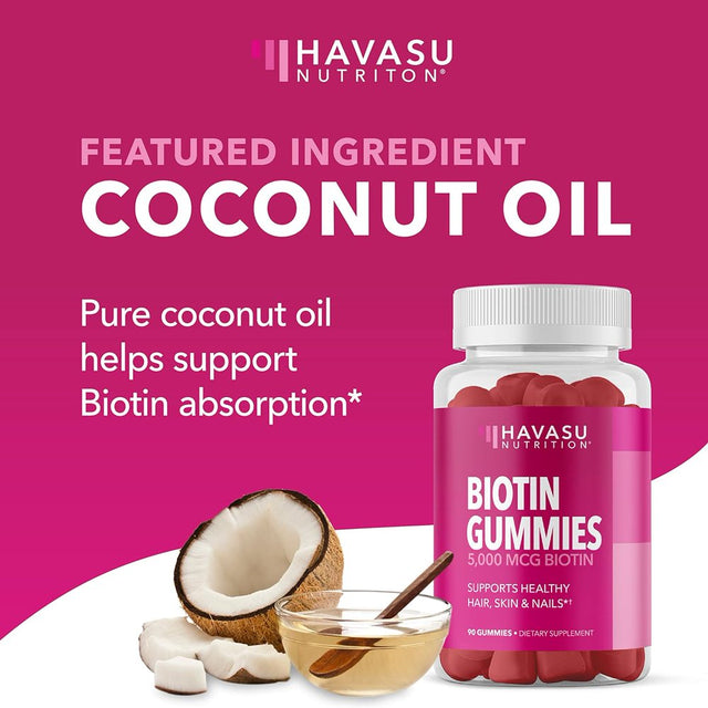 Havasu Biotin Gummies | 5000Mcg Biotin Gummies for Women | Hair, Skin & Nails Supplement, 90Ct