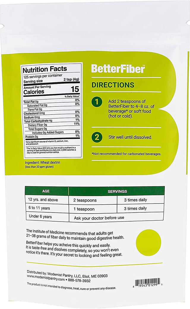 Betterfiber - Prebiotic Fiber Supplement [100% Generic Equivalent of Leading Brand] ⊘ Non-Gmo Gluten-Free Vegan OU Kosher Certified - 17.6Oz/500G (125 Servings)